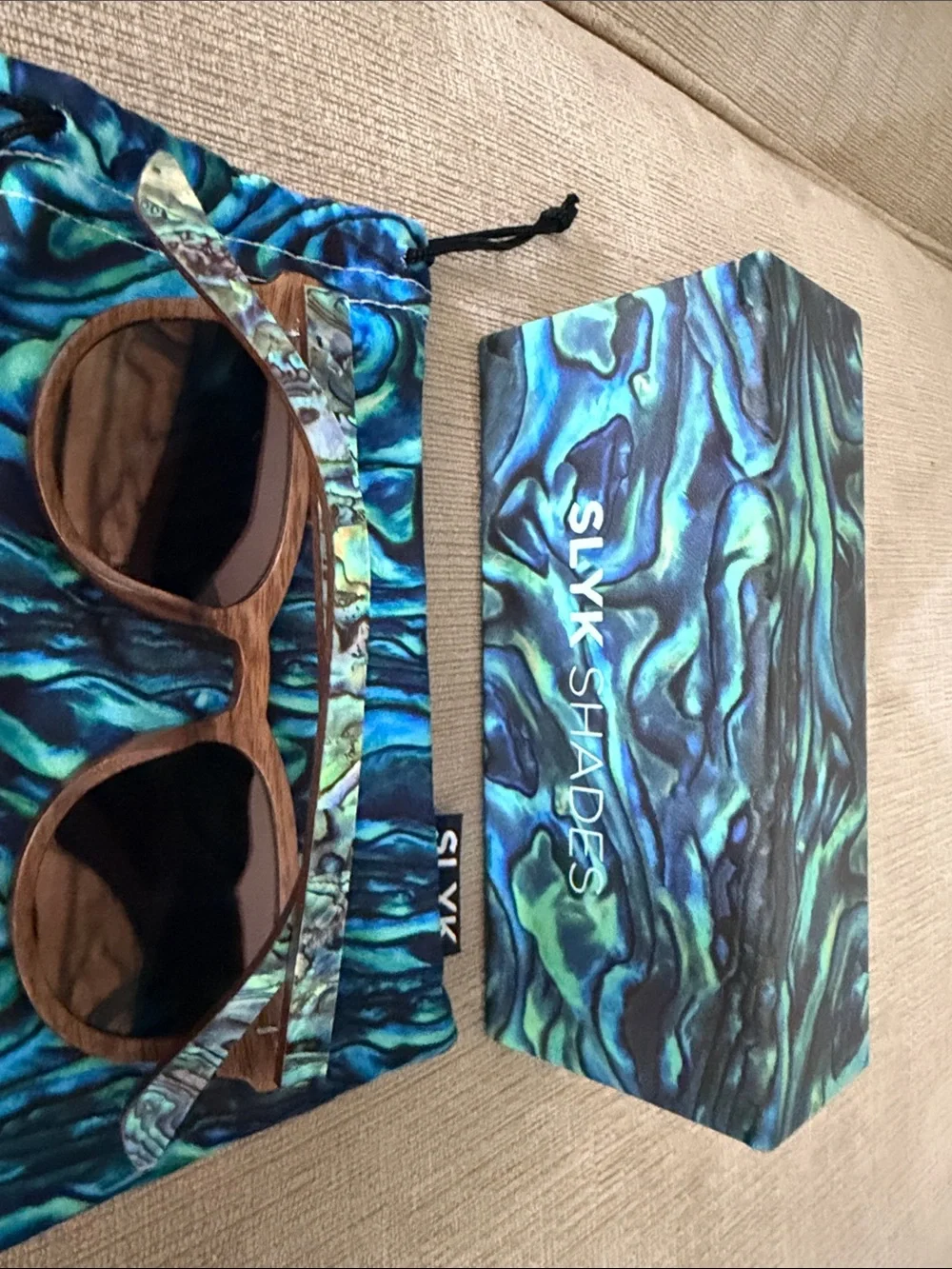 Slyk Shades Women's Abalone seashell and wood sunglasses with Rose Lense